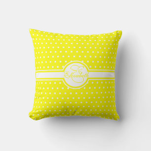 Almofada Bolinhas brancas elegantes no monograma amarelo