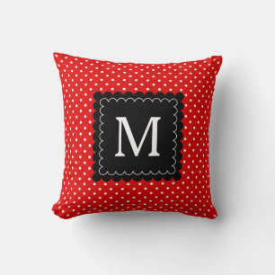 Almofada Bolinhas de Design Branco Vermelho Padrão Monogram