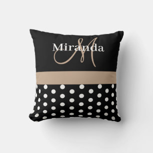 Almofada Bolinhas de Script do Monograma Branco Preto