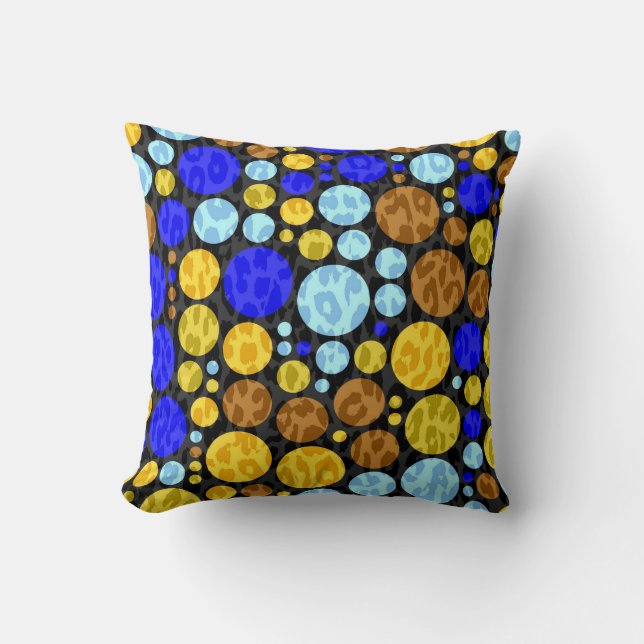 Almofada Bolinhas Leoapard Retro | Azul Amarelo Aqua (Frente)