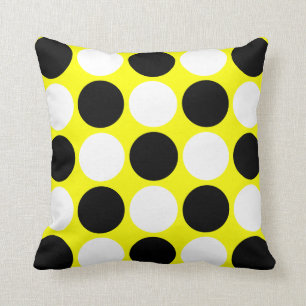 Almofada Bolinhas pretas & brancas retros no amarelo
