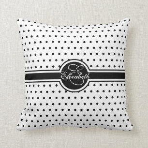 Almofada Bolinhas pretas elegantes no monograma branco
