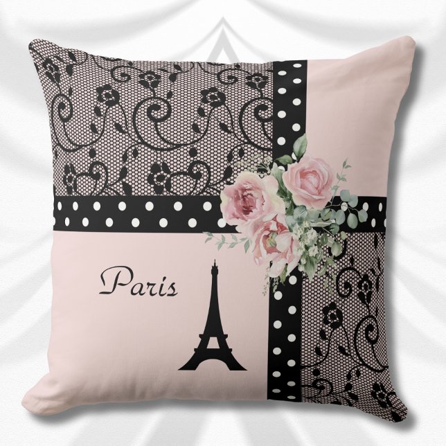 Almofada Bolinhas rosa Paris França Travesseiro Romance (Pink Polka Dot Paris France Romance Pillow)