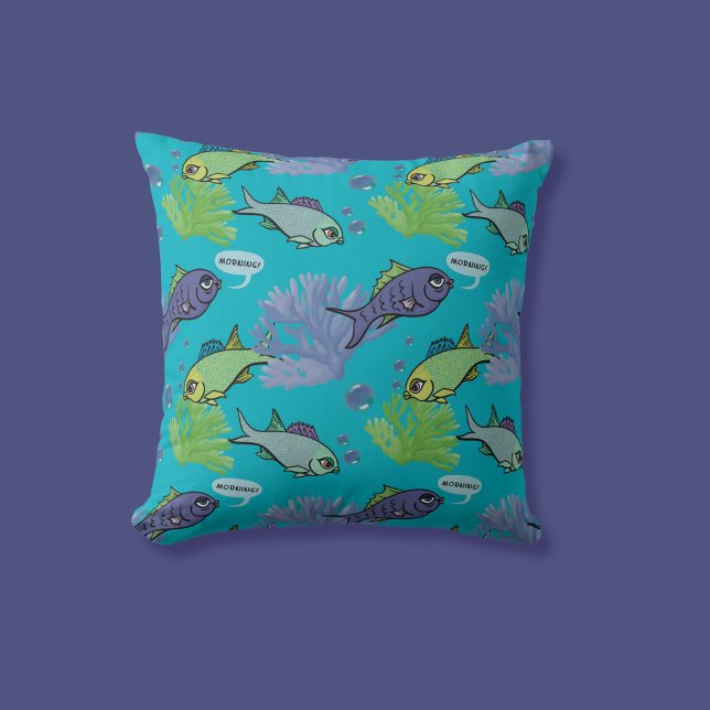 Almofada Bom Dia Nadando Peixe Coral Reef Padrão (Criador carregado)