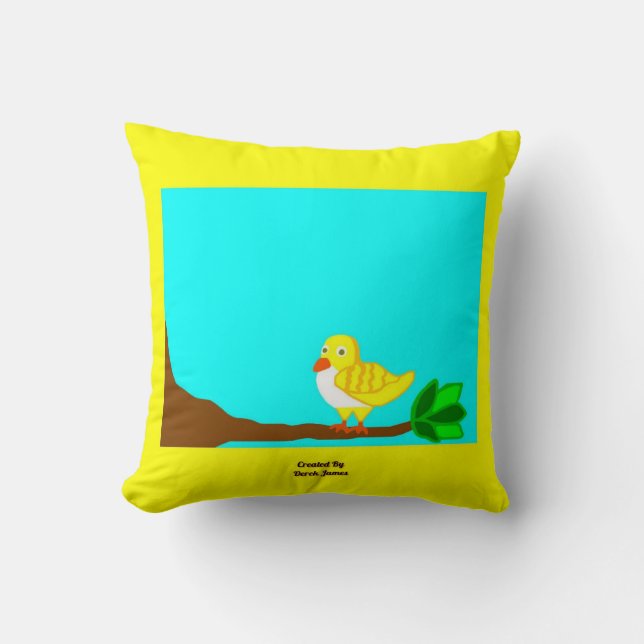 Almofada Bom dia Travesseiro decorativo de Pássaro Amarelo (Frente)