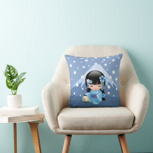 Almofada Boneca de Kokeshi do inverno - menina de gueixa
