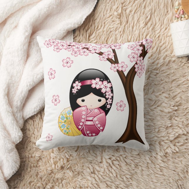 Almofada Boneca Kokeshi da Primavera - Garota Geisha Japone (Cobertor)