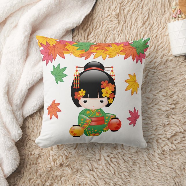 Almofada Boneca Kokeshi de Outono - Garota Geisha com Quimo (Cobertor)