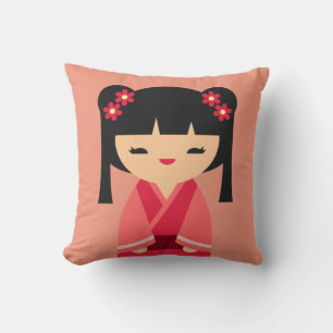 Almofada Bonecas japonesas cor-de-rosa Kokeshi
