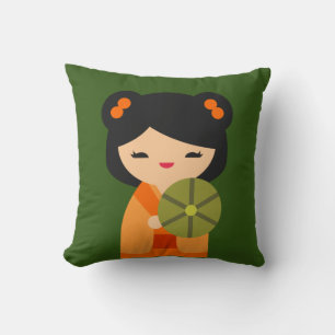 Almofada Bonecas japonesas de laranja-branca Kokeshi