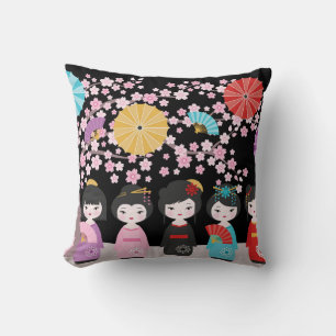 Almofada Bonecas Kokeshi japonesas Black