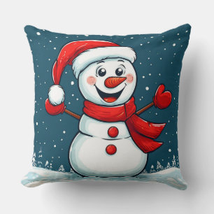 Almofada 🎅 Boneco de Neve Alegre com Chapéu e Cachecol de