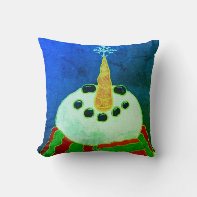 Almofada Boneco de Neve com Arte de Natal Abstrata de Floco (Frente)