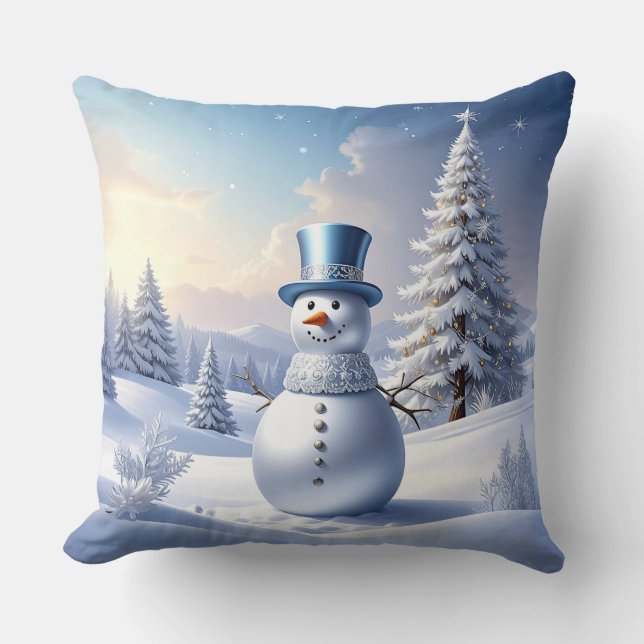 Almofada Boneco de Neve de Chapéu Azul Árvore de Natal Feri (Frente)