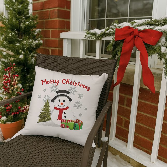 Almofada Boneco de Neve de Desenho Animado Fofo Natal (Add a cheerful touch to your porch with this festive snowman pillow)