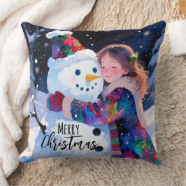 Almofada Boneco de Neve de Natal e uma Menina