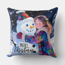 Almofada Boneco de Neve de Natal e uma Menina