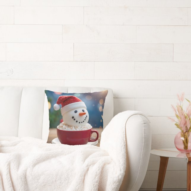 Almofada Boneco de Neve de Natal no Cacau Quente (Sofá)