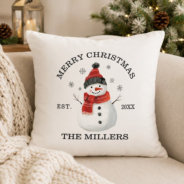 Almofada Boneco de Neve Fofo Natal Personalizado (Cute Snowman Custom Christmas Throw Pillow)