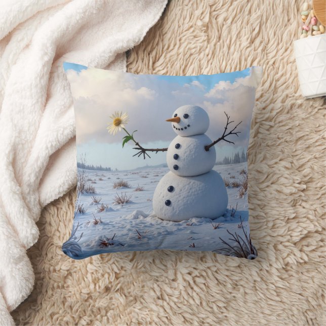 Almofada Boneco de Neve Segurando uma Margarida Branca (Cobertor)