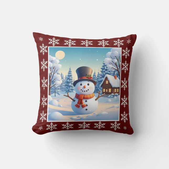 Almofada Bonita Cozy Vintage Winter Snowman Feliz Natal (Frente)