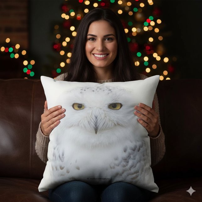 Almofada Bonita, Dreamy e Serene Snowy Owl (Snowy Owl Square Throw Cushion Cover Photo)