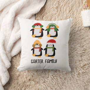 Almofada Bonita família de pinguins natalinos