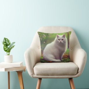 Almofada Bonita Gato Branco Fluffy