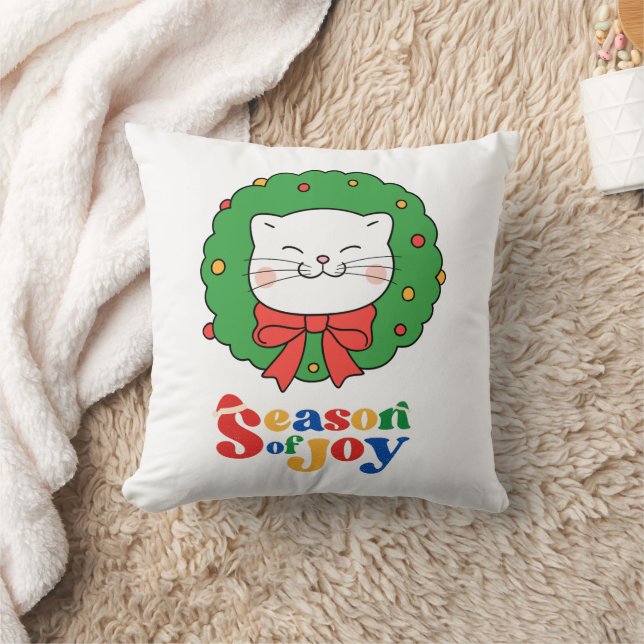 Almofada Bonita Kawaii Cat Wreath Season of Joy (Cobertor)