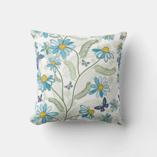 Almofada Bonita Mão Desenhada Pasta Azul Padrão Floral