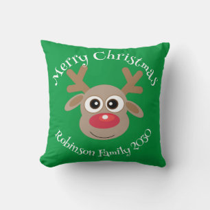 Almofada Bonita Reindeer Cartoon Verde Natal
