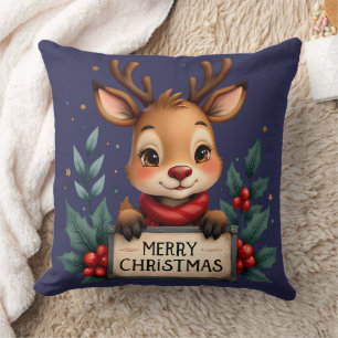 Almofada Bonita Reindeja de Natal com Holly e Sinal