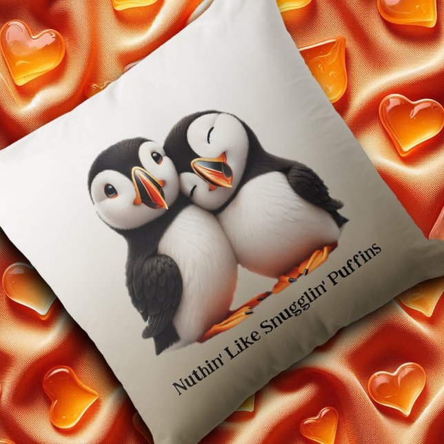 Almofada Bonitinho Como Puffins De Snugglin (Nuthin' Like Snugglin' Puffins Throw Pillow Cover Photo)
