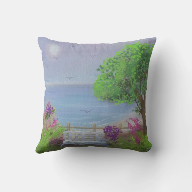 Almofada Bonito Área De Sessão Floral Por Mar (Verso)