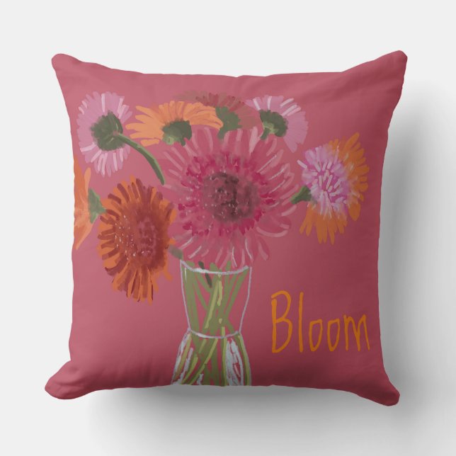 Almofada Bonito Art GerberaFlower Modern Ilustração+ Nome (Frente)