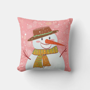 Almofada Bonito boneco de desenho em neve em uma queda de n