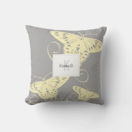 Almofada Bonito Borboleta Amarelo No Padrão Da Cinza