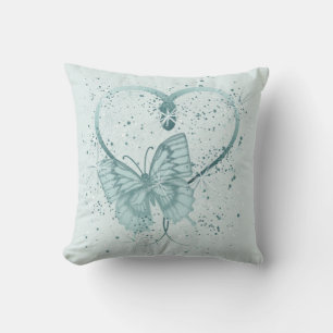 Almofada Bonito borboleta, coração e pintura em teal