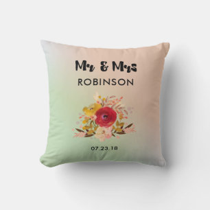 Almofada Bonito Buquê Floral Watercolor Casamento Sr & Sra