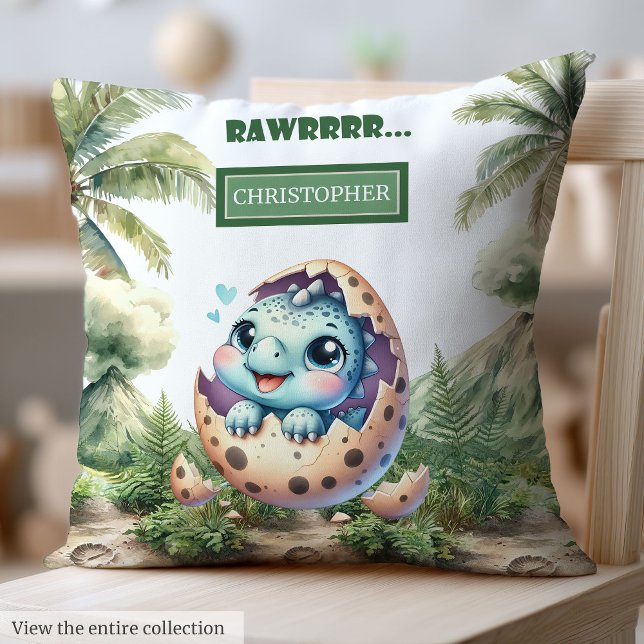Almofada Bonito Chapeleiro em Breve Dinossauro Personalizad (Cute Hatching Soon Baby Dinosaur Personalized Throw Pillow)