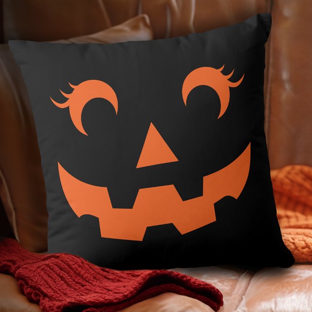 Almofada Bonito Halloween Jack O'Lanterna Pumpkin Rosto Neg (Criador carregado)