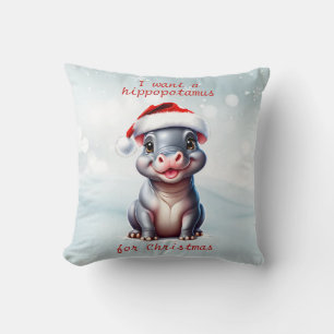 Almofada Bonito Hippopotamus Santa Hat Snowy Natal