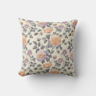 Almofada Bonito lilac mole e design floral laranja