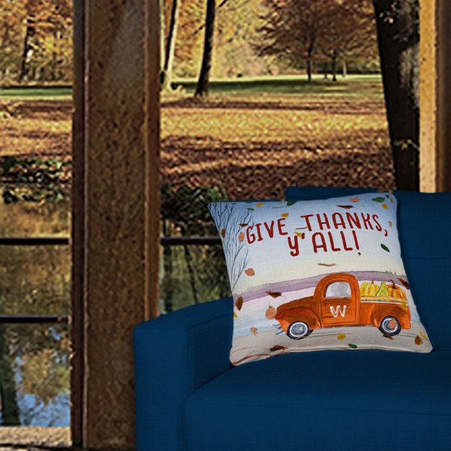 Almofada Bonito Monograma, Ação de Graças, Pumpkins Laranja (Criador carregado)