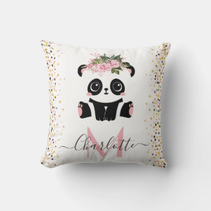 Almofada Bonito monograma floral panda personalizado