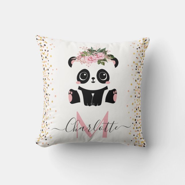 Almofada Bonito monograma floral panda pi personalizado (Frente)