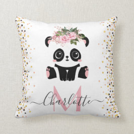 Almofada Bonito monograma floral panda pi personalizado
