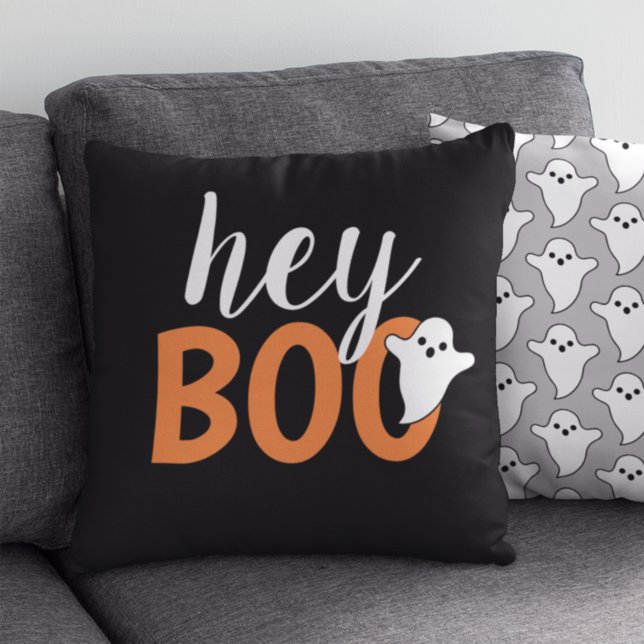 Almofada Bonito Olá Boo Fantasma Preto e Laranja (Criador carregado)