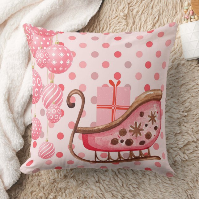 Almofada Bonito Pink Christmas Sleigh Com Pacote De Present (Cobertor)