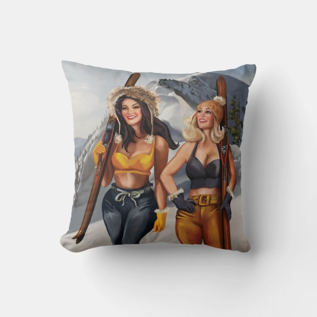 Almofada Bonito Pinup Girls Skiing (Frente)